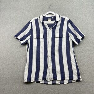 Murano Baird McNutt Short Sleeve Button Shirt Mens L Linen Blue Striped